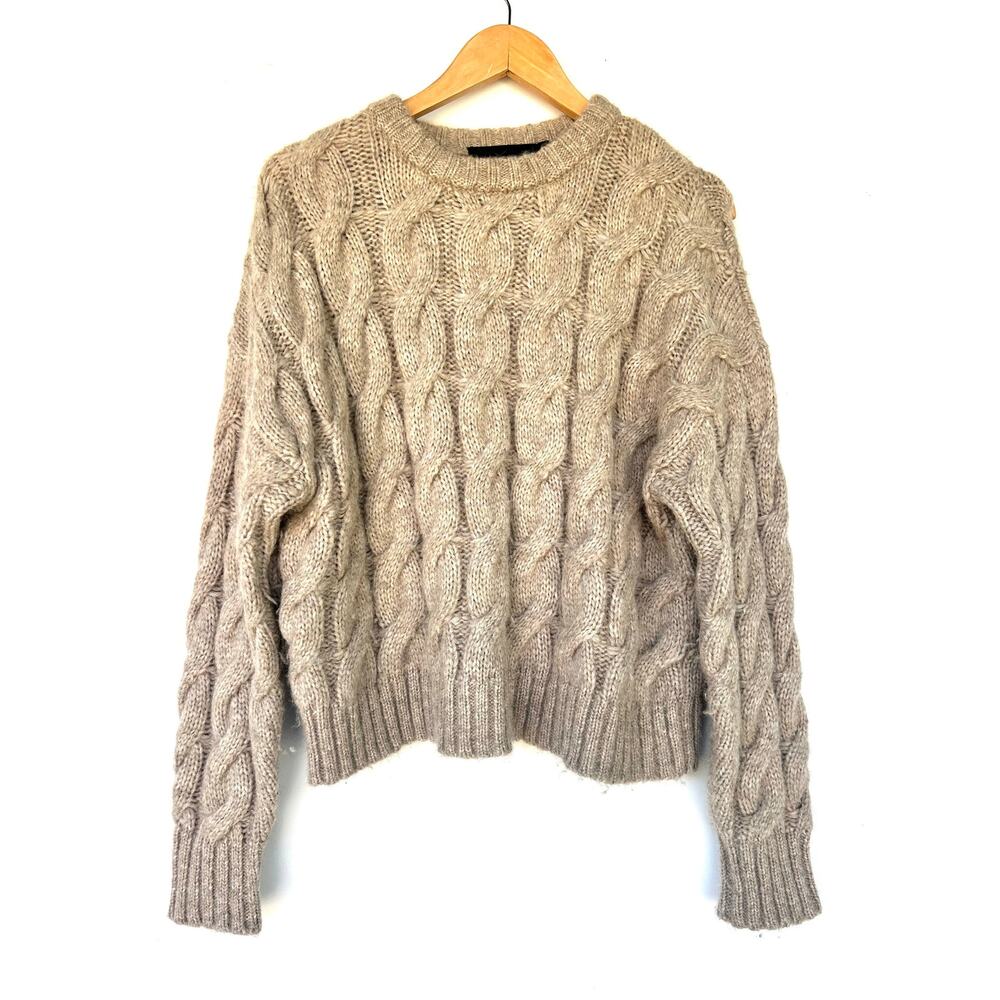 Jenni Kayne Cable Serena Crewneck Oatmeal Knit Sweater Chunky Jumper XS Tan - Picture 2 of 6